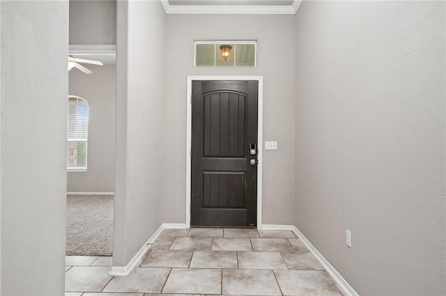 1116 Santa Catalina St, Portland, TX 78374 - entryway with crown molding, tile patterned flooring, and ceiling fan