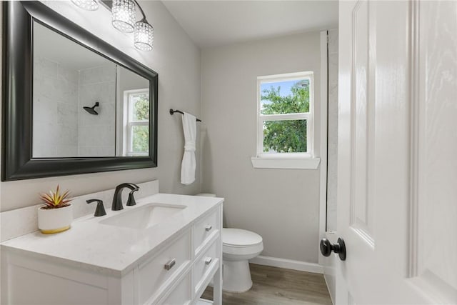 bathroom featuring hardwood / wood-style floors, vanity, and toilet