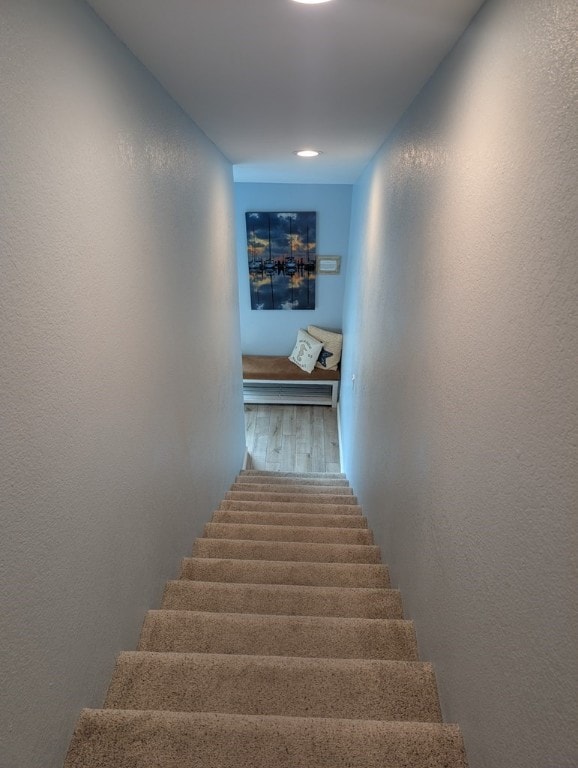 staircase featuring wood-type flooring