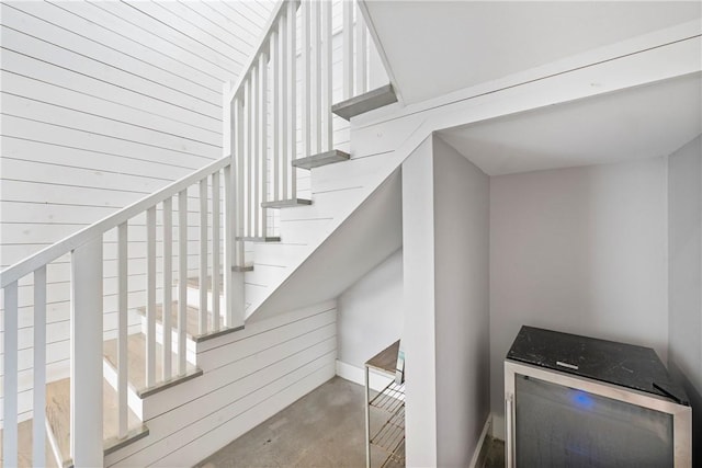 stairs with wooden walls