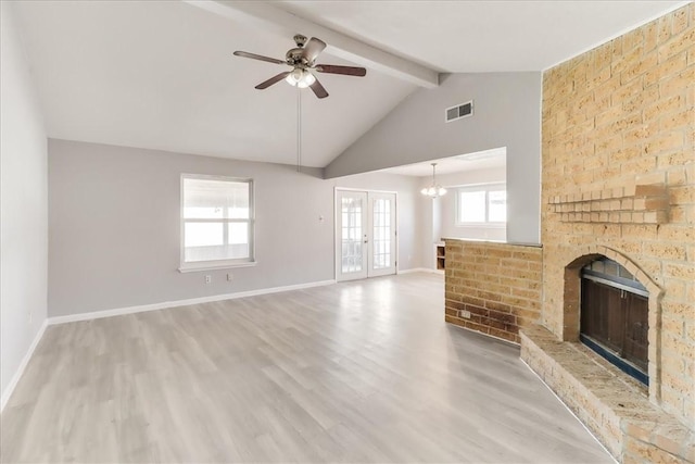 6701 Meadowbreeze Pkwy, Corpus Christi, TX 78414 - unfurnished living room featuring wood finished floors, a brick fireplace, a ceiling fan, and baseboards