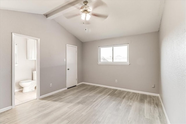 6701 Meadowbreeze Pkwy, Corpus Christi, TX 78414 - unfurnished bedroom featuring light wood-style flooring, baseboards, ensuite bathroom, and ceiling fan