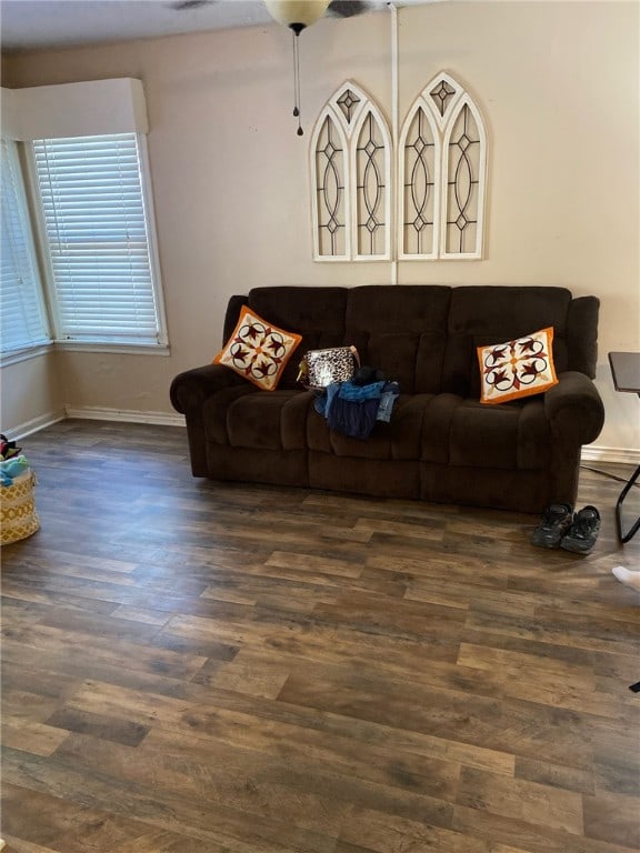 living room with dark wood-type flooring