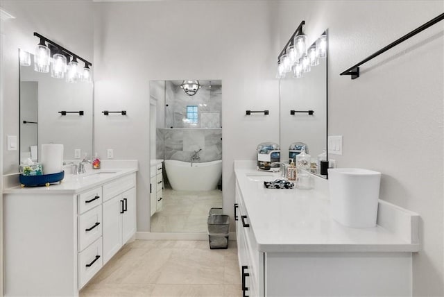 4903 State Highway 361 Unit 18, Port Aransas, TX 78373 - full bathroom featuring a tile shower, a soaking tub, marble finish floor, and vanity