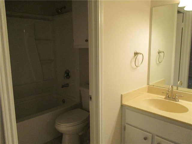 full bathroom featuring vanity, tub / shower combination, and toilet