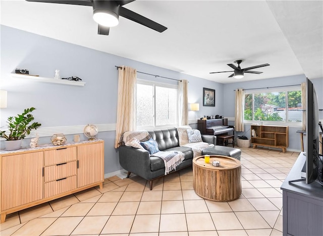 5830 Woodhaven Dr, Corpus Christi, TX 78412 - living room featuring a ceiling fan and light tile patterned floors