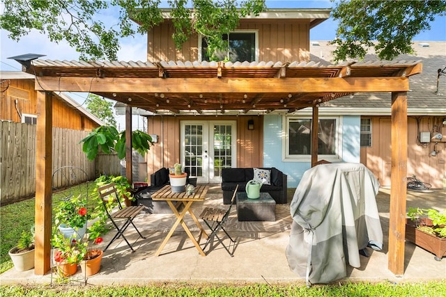 5830 Woodhaven Dr, Corpus Christi, TX 78412 - view of patio / terrace featuring french doors, a pergola, and outdoor lounge area