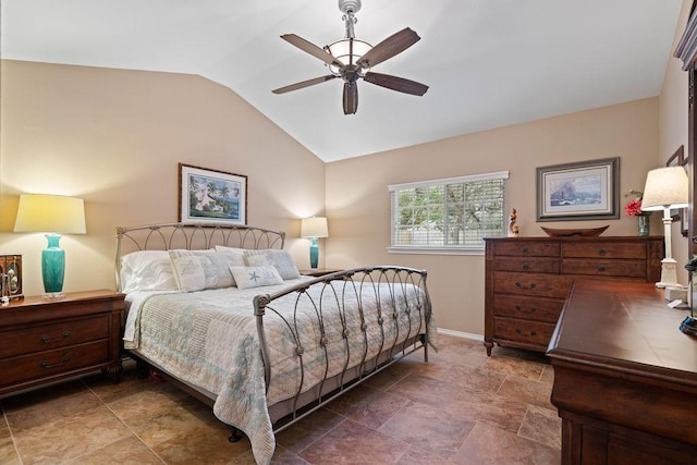 bedroom featuring lofted ceiling and ceiling fan