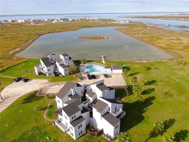 aerial view featuring a water view