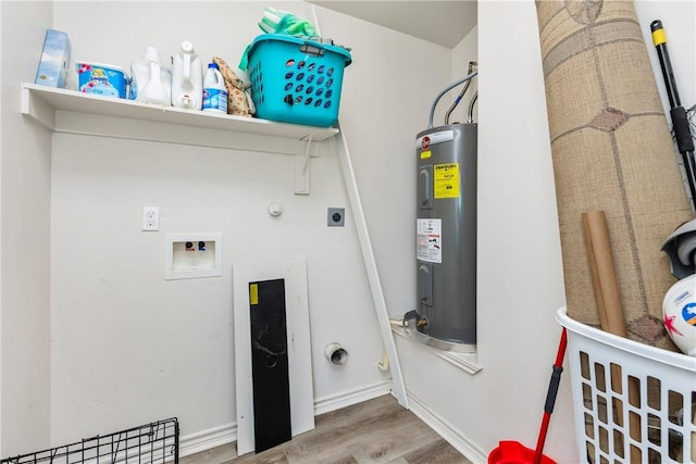 1517 Dorado St, Corpus Christi, TX 78417 - laundry area with electric water heater, hookup for an electric dryer, wood finished floors, washer hookup, and gas dryer hookup