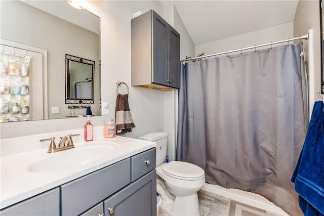 1517 Dorado St, Corpus Christi, TX 78417 - bathroom with vanity, curtained shower, and vaulted ceiling