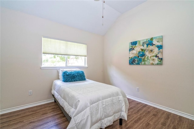 7410 Lake Micala Dr, Corpus Christi, TX 78413 - bedroom featuring lofted ceiling and wood finished floors