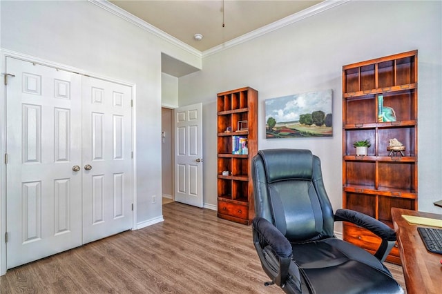 7410 Lake Micala Dr, Corpus Christi, TX 78413 - office with ornamental molding and wood finished floors