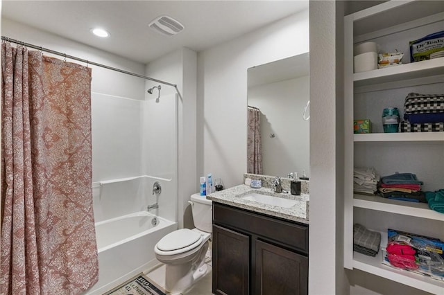 7606 Herd Rider, Corpus Christi, TX 78414 - full bathroom featuring toilet, vanity, shower / tub combo, and built in shelves