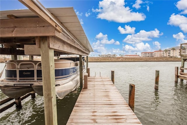 dock area with a water view