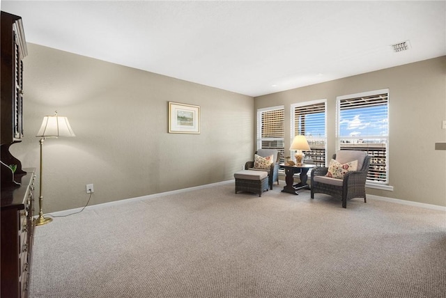 living area featuring carpet floors