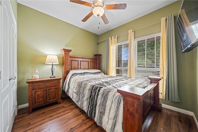 6126 Saint Denis St, Corpus Christi, TX 78414 - bedroom featuring baseboards, dark wood-type flooring, and ceiling fan