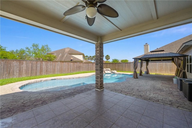 6126 Saint Denis St, Corpus Christi, TX 78414 - view of pool with a gazebo, a patio area, a fenced backyard, ceiling fan, and central AC