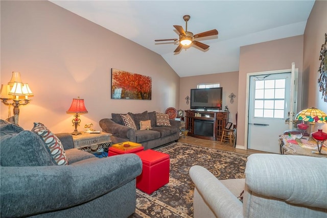 13656 Teague Ln Unit 22, Corpus Christi, TX 78410 - living area featuring a ceiling fan and vaulted ceiling
