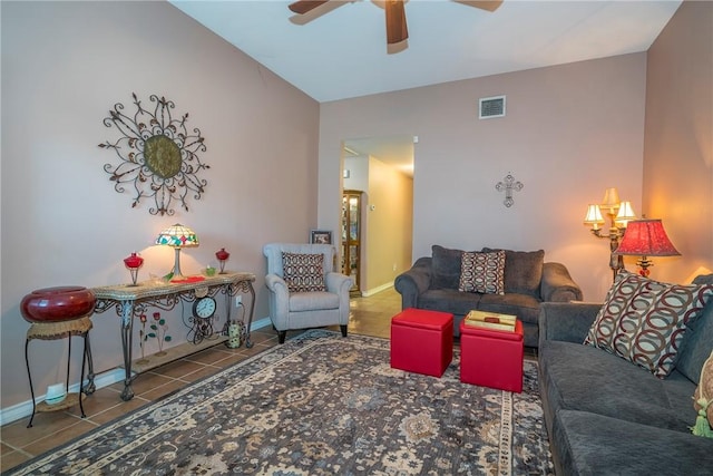 13656 Teague Ln Unit 22, Corpus Christi, TX 78410 - living area with ceiling fan and tile patterned floors