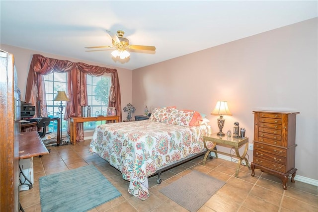 13656 Teague Ln Unit 22, Corpus Christi, TX 78410 - tiled bedroom featuring baseboards and ceiling fan