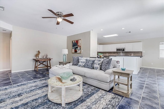 123 Sea Mist Dr, Aransas Pass, TX 78336 - living area featuring ceiling fan, baseboards, and recessed lighting