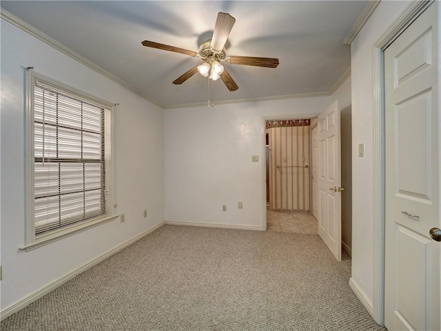 4821 Kosarek Dr, Corpus Christi, TX 78415 - unfurnished bedroom featuring ornamental molding, light colored carpet, and a ceiling fan