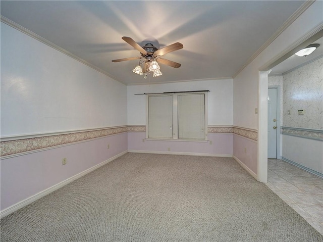 4821 Kosarek Dr, Corpus Christi, TX 78415 - spare room featuring ceiling fan, light colored carpet, and ornamental molding