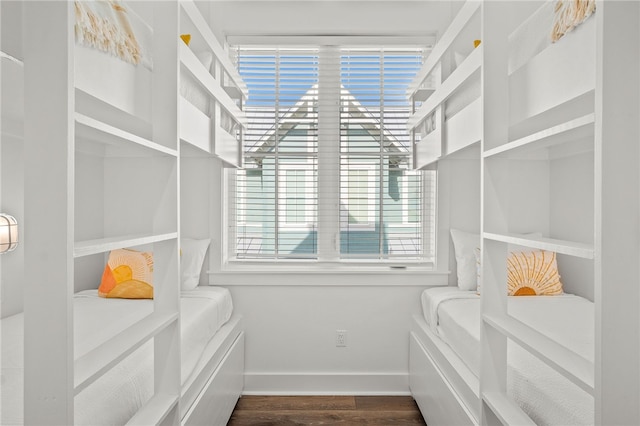 spacious closet featuring dark hardwood / wood-style floors