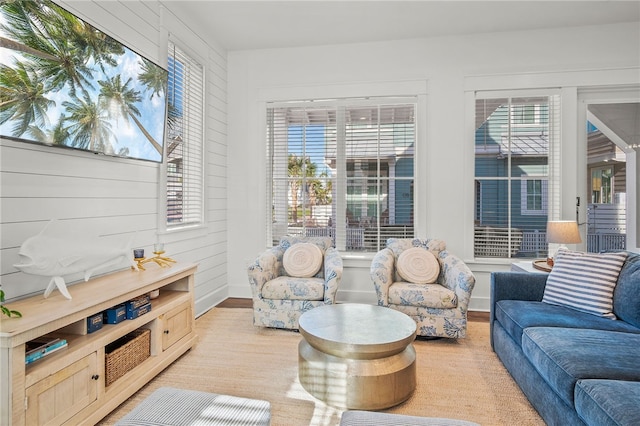 living room with light hardwood / wood-style floors