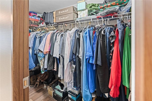 walk in closet featuring wood-type flooring