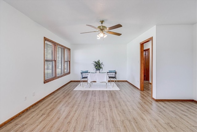 interior space featuring ceiling fan and light hardwood / wood-style flooring