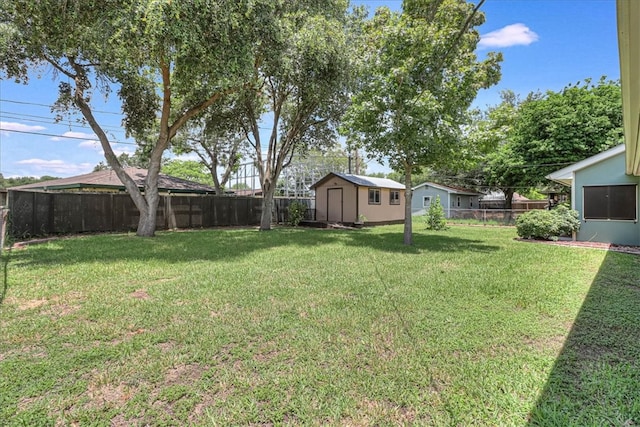 view of yard featuring a shed