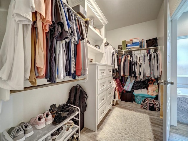 walk in closet featuring light wood-type flooring