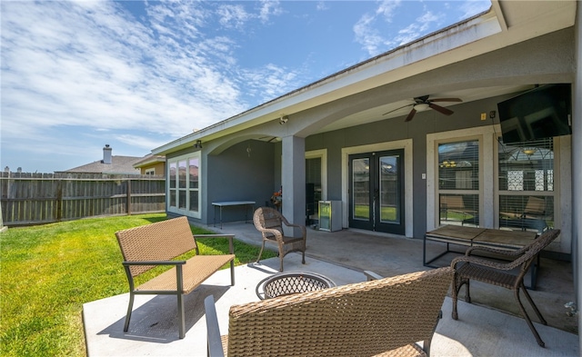 8245 Rock Crest Dr, Corpus Christi, TX 78414 - view of patio / terrace with french doors, ceiling fan, and an outdoor living space