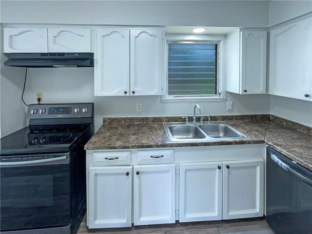 6042 Hugo Dr, Corpus Christi, TX 78412 - kitchen with stainless steel range with electric stovetop, dishwashing machine, under cabinet range hood, a sink, and dark countertops