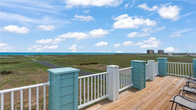 deck featuring a water view