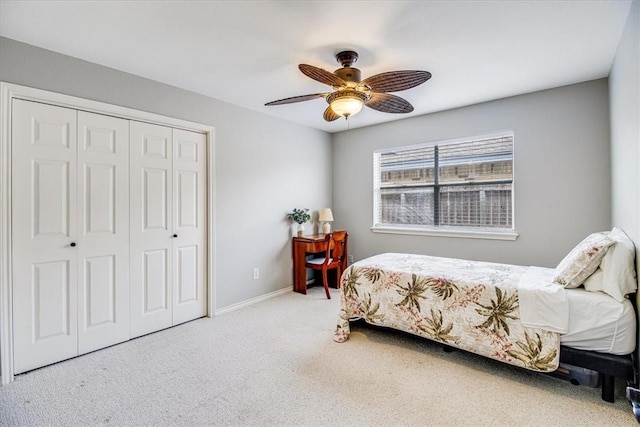 13810 Mizzen St, Corpus Christi, TX 78418 - bedroom with a closet, carpet flooring, ceiling fan, and baseboards