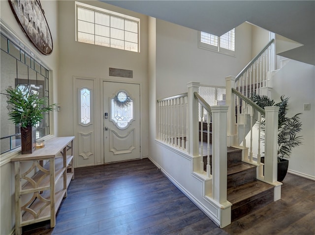 foyer featuring dark wood-type flooring and plenty of natural light