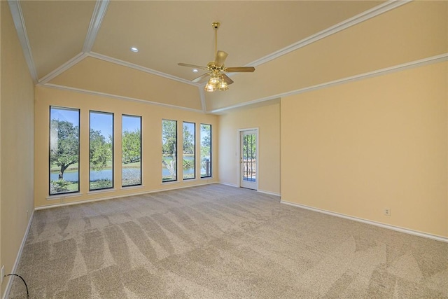 505 Spyglass St, Rockport, TX 78382 - unfurnished room with light carpet, crown molding, baseboards, and ceiling fan