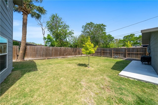 view of yard featuring a patio and a fenced backyard