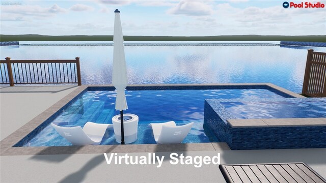 108 Bay Harbor Dr, Aransas Pass, TX 78336 - view of swimming pool featuring an in-ground hot tub and a water view