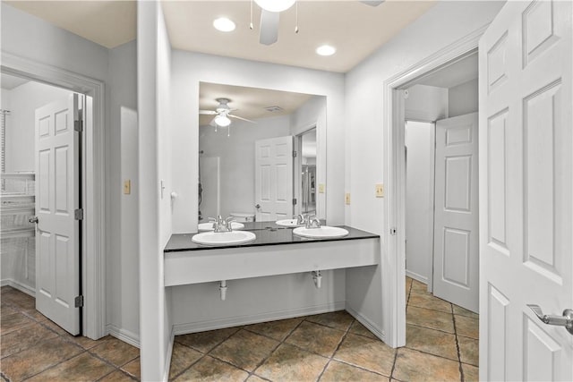 200 Elm St, Portland, TX 78374 - full bath featuring a ceiling fan, double vanity, and recessed lighting