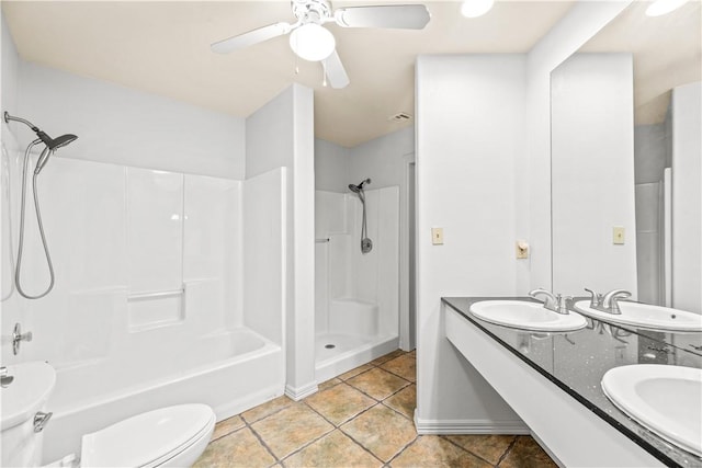 200 Elm St, Portland, TX 78374 - bathroom featuring double vanity, a ceiling fan, tile patterned flooring, and bathing tub / shower combination