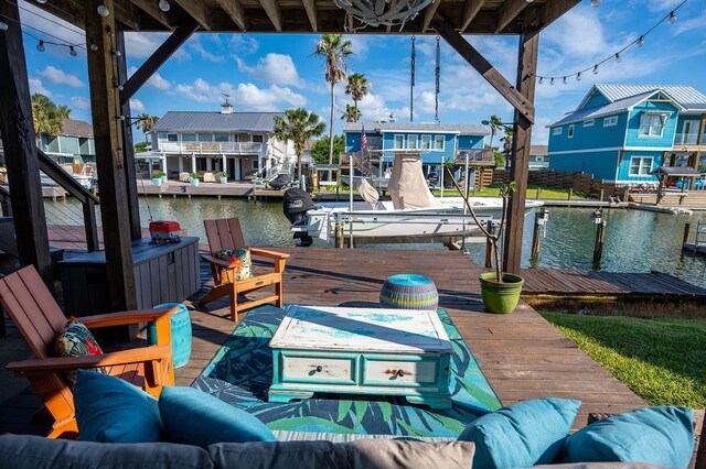 dock area with a water view