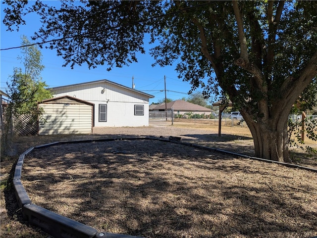 exterior space with a storage shed