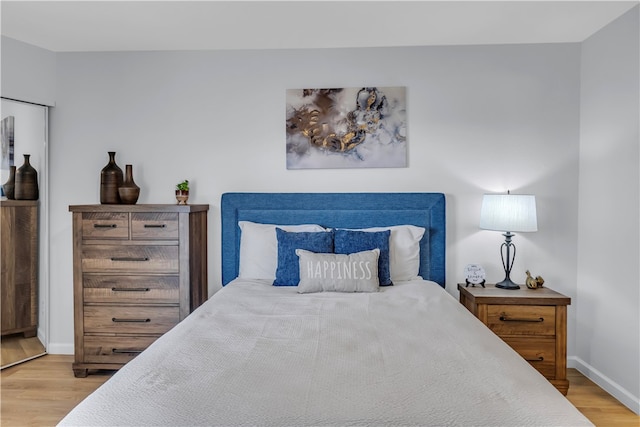 bedroom with a closet and light wood-type flooring