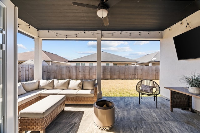 view of patio / terrace featuring outdoor lounge area and ceiling fan