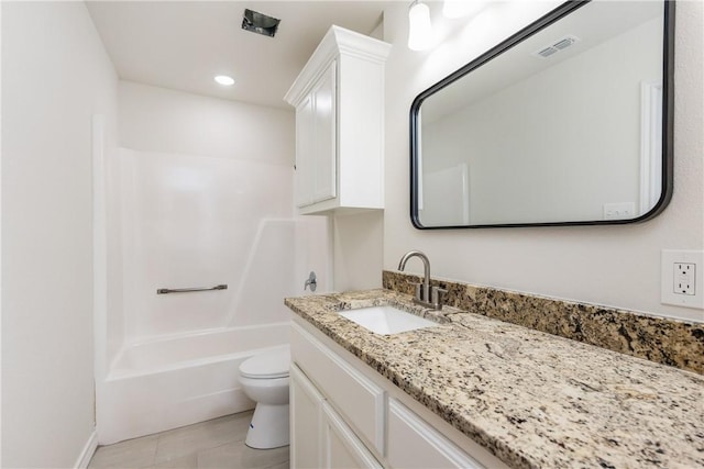 2325 Roseland Dr, Corpus Christi, TX 78414 - full bathroom featuring recessed lighting, tile patterned floors, toilet, vanity, and visible vents
