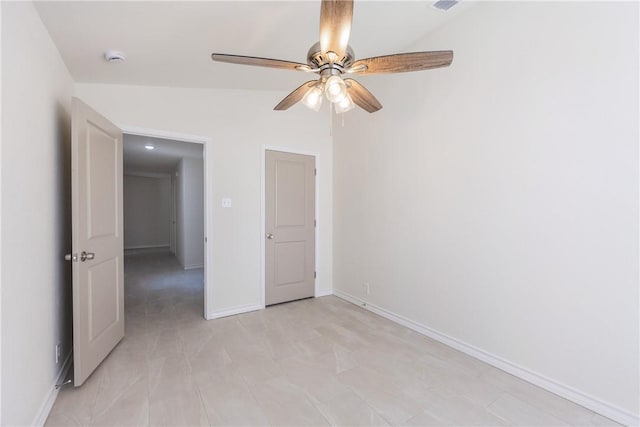 2325 Roseland Dr, Corpus Christi, TX 78414 - empty room featuring baseboards, visible vents, ceiling fan, and lofted ceiling